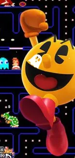 Pac-Man and Super Smash Bros wallpaper with arcade theme.