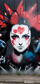 Graffiti art mural with vibrant colors and a striking female portrait.