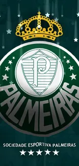 Palmeiras club emblem with a dark green backdrop and golden crown design.