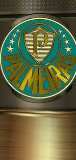 Stylish Palmeiras emblem on metallic background.