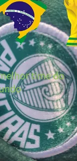 Palmeiras emblem with Brazil flag and trophy design.