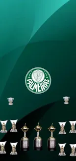 Palmeiras wallpaper with trophies and green design background.