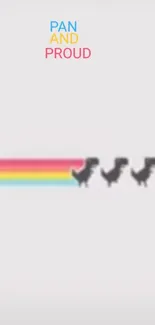 Cute dinosaurs with pan pride rainbow stripes on white background.