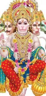 Panchmukhi Hanuman colorful digital artwork for mobile wallpaper.