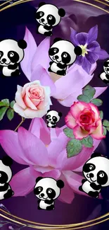 Adorable panda and flower mobile wallpaper with playful, vibrant design.