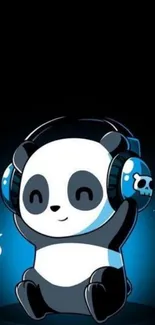 Cartoon panda with headphones in a music-themed wallpaper.