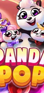 Vibrant panda characters from Panda Pop game in colorful cartoon setting.