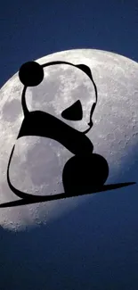 Panda silhouette in front of a bright moon.