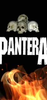 Pantera skulls with flames on a dark background wallpaper.