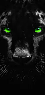 Black panther with neon green eyes in a dark, intense mobile wallpaper.