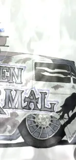 Illustration of a vintage van with 'Black Raven Paranormal' text.