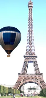 Hot air balloon beside Eiffel Tower in Paris.