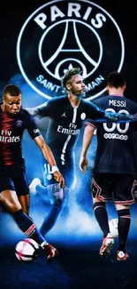 Paris football team wallpaper with players and logo.