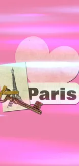 Paris themed mobile wallpaper with pink heart and Eiffel Tower sketch.