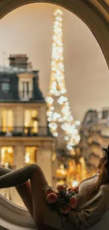 Romantic Paris view with Eiffel Tower and cozy window scene.