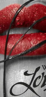 Artistic wallpaper with red lips and 'With Love' message.