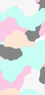 Vibrant pastel abstract camouflage design with teal and pink hues.