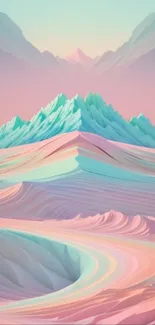 Pastel abstract landscape wallpaper with mountains and vibrant hues.