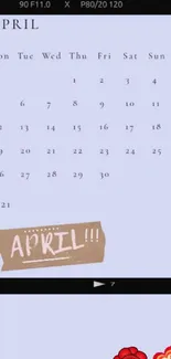 Minimalist April 2021 calendar with pastel hues and decorative stickers.