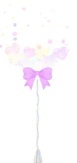 Pastel balloon wallpaper with purple bow and floating stars.