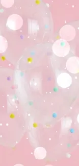 Transparent balloons with confetti on pink background, mobile wallpaper.