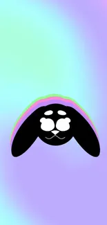 Minimalist black bunny with pastel rainbow gradient background.