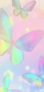 Colorful butterflies on dreamy pastel background.