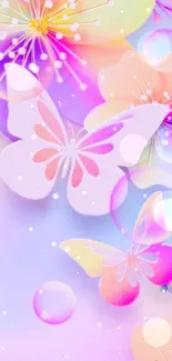 Pastel butterfly and floral mobile wallpaper.