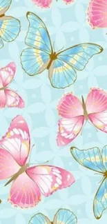 Colorful butterfly floral mobile wallpaper with pink and blue hues.