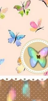 Pastel butterfly mobile wallpaper with pink background.