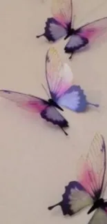 Pastel butterflies on a light background for mobile wallpaper.