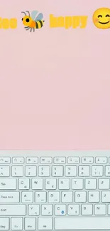 Bee happy minimalist pastel mobile wallpaper with desk setup.