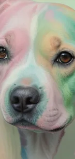 Pastel colored dog portrait phone wallpaper.