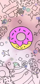 Pastel donut art wallpaper with light pink background.