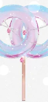 Whimsical pastel lollipop with sparkles on white background.