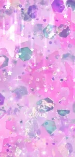 Dreamy pastel wallpaper with sparkles and stars in pink and purple hues.