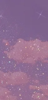 Dreamy pastel clouds with stars against a purple sky.