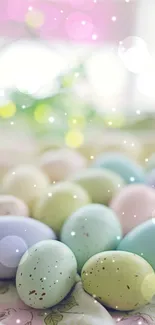 Pastel colored Easter eggs on a soft background, perfect for spring.