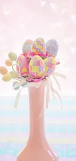 Pastel colored Easter egg decoration in a vase.