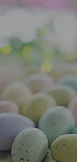 Pastel colored Easter eggs scattered softly.