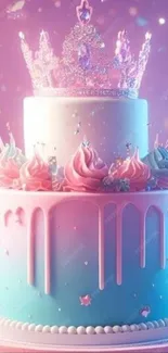 Whimsical pastel birthday cake with crown.