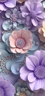 Pastel floral art with intricate blooming flowers in lavender and pink tones.