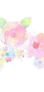 A soft pastel floral watercolor wallpaper with delicate flowers on a mobile background.