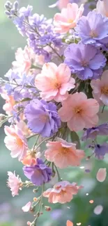 Pastel pink and lavender flowers cascade gracefully.
