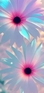 Pastel flowers with pink and turquoise hues.