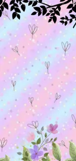 Pastel background with flowers and leaves design.