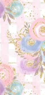 Pastel floral wallpaper with glitter accents.