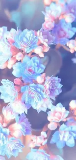 Pastel floral design with blue and pink blossoms.