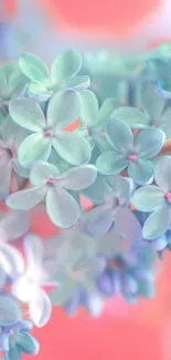 Pastel floral wallpaper with soft blue and pink hues.