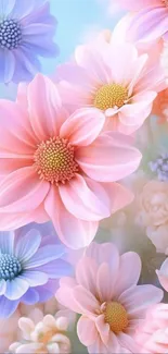 Delicate pastel flowers with soft pink hues